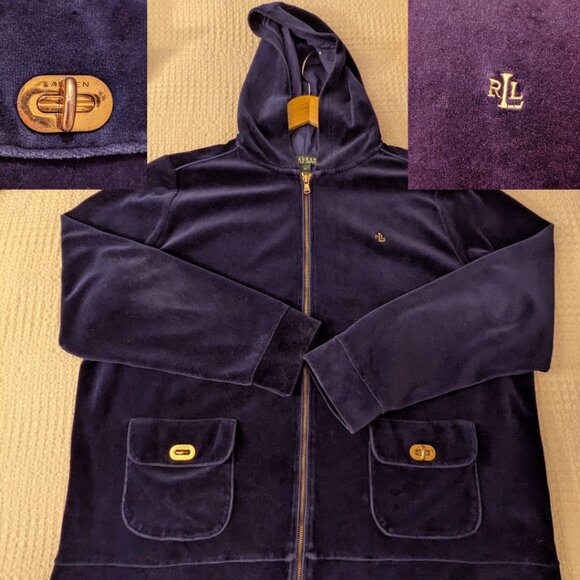 Lauren Ralph Lauren Navy Velvet Luxury Hoodie - Picture 9 of 11